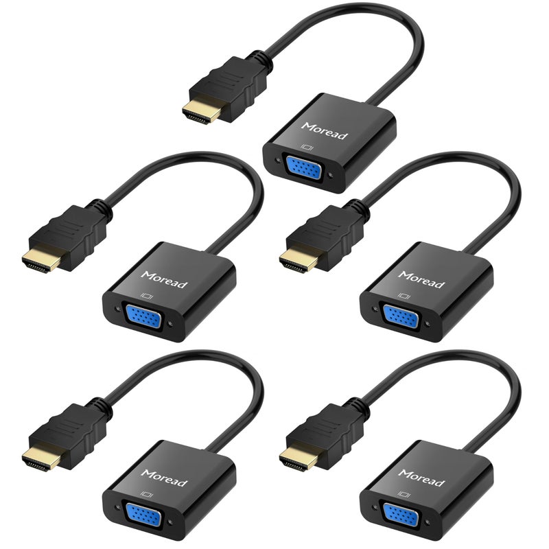 Moread HDMI to VGA, 5 Pack, Uni-Directional Gold-Plated HDMI to VGA Adapter (Male to Female) for Computer, Desktop, Laptop, PC, Monitor, Projector, HDTV, Chromebook, Raspberry Pi, Xbox and More - Image 1
